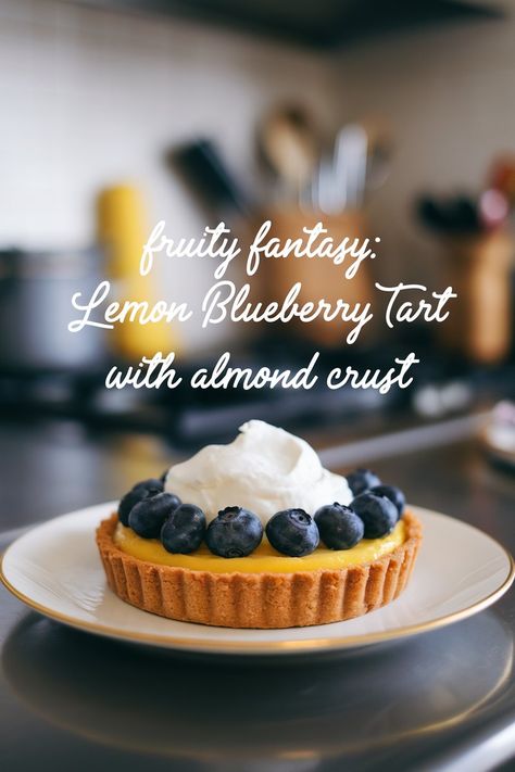 Indulge in the perfect balance of tangy lemon and sweet blueberry in a delicious almond crust with our Fruity Fantasy: Lemon Blueberry Tart. Blueberry Frangipane Tart, Blueberry Tart Recipe, Raspberry Trifle, Lemon And Blueberry, Almond Crust, Frangipane Tart, Blueberry Tart, Blueberry Topping, Berry Tart