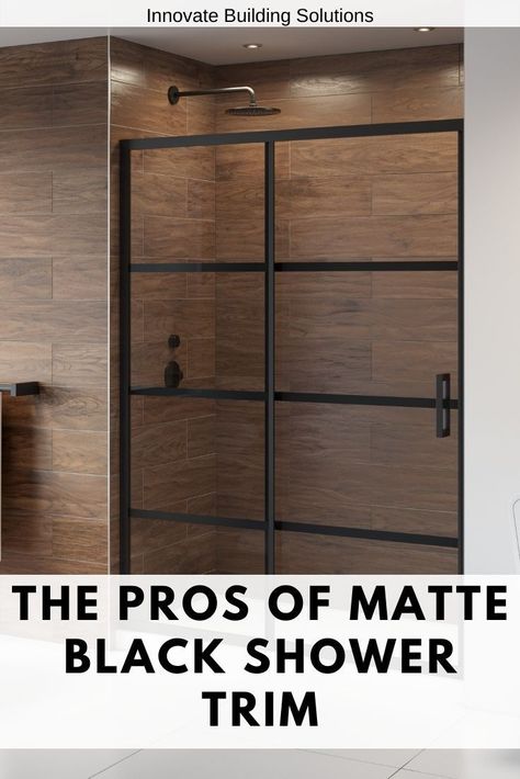 Why you should use matte black trim in your bathroom remodel. #BathroomRemodel #Showertrim #Showerhardware |DIY Bathroom| Bathroom Remodel | Bathroom Jewelry Black Shower Base With Tile Walls, Black Shower Pan, Black Shower Base, Waterproof Shower Wall Panels, All Black Bathroom, Industrial Chic Home, Lake House Bathrooms, Black Bathroom Fixtures, Acrylic Shower Base