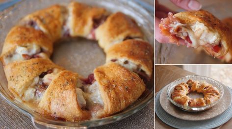 Brie Crescent Wreath, Brie And Cranberry, Crescent Wreath, Bacon Brie, Crescent Roll Appetizers, Wreath Recipe, Turkey And Stuffing, Brie Cranberry, Bread Appetizers