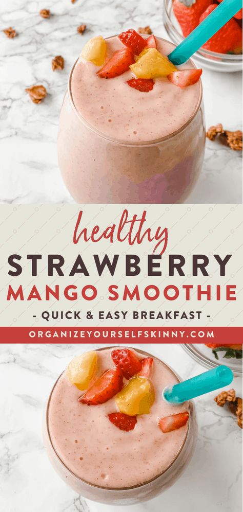 Strawberry Mango Smoothie, Freezer Smoothies, Easy Breakfast Smoothies, Mango Smoothie Recipes, Almond Smoothie, Smoothie Recipes Strawberry, Milk Smoothie, Creamy Smoothies, Healthy Strawberry