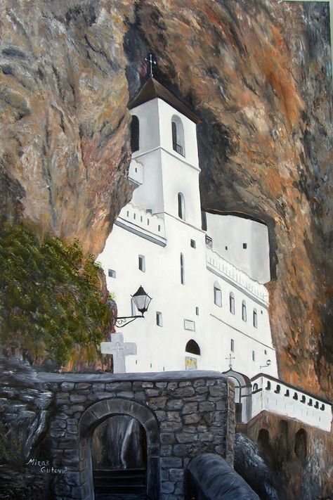 Miras Gutovic - Monastery Ostrog Ostrog Monastery, Beautiful Wallpapers For Iphone, Art Painting Gallery, Orthodox Church, Adriatic Sea, Painting Gallery, Serbia, Beautiful Wallpapers, Art Ideas