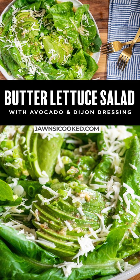 Lettuce Avocado Salad Recipes, Lettuce And Avocado Salad, Lettuce Side Dishes, Simple Butter Lettuce Salad, Salads With Butter Lettuce, Butterleaf Lettuce Salad, Recipes With Butter Lettuce, Easy Side Salad Recipes Simple, Fresh Lettuce Salad Recipes