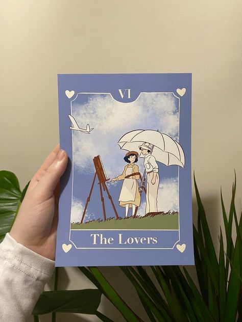 A5 the Wind Rises Tarot Card the Lovers Inspired Wall Art - Etsy UK Ghibli Tarot Cards, The Wind Rises Tattoo, Studio Ghibli Tarot, Ghibli Tarot, Tarot Card The Lovers, The Wind Rises, Wind Rises, Your Name Anime, The Lovers Tarot