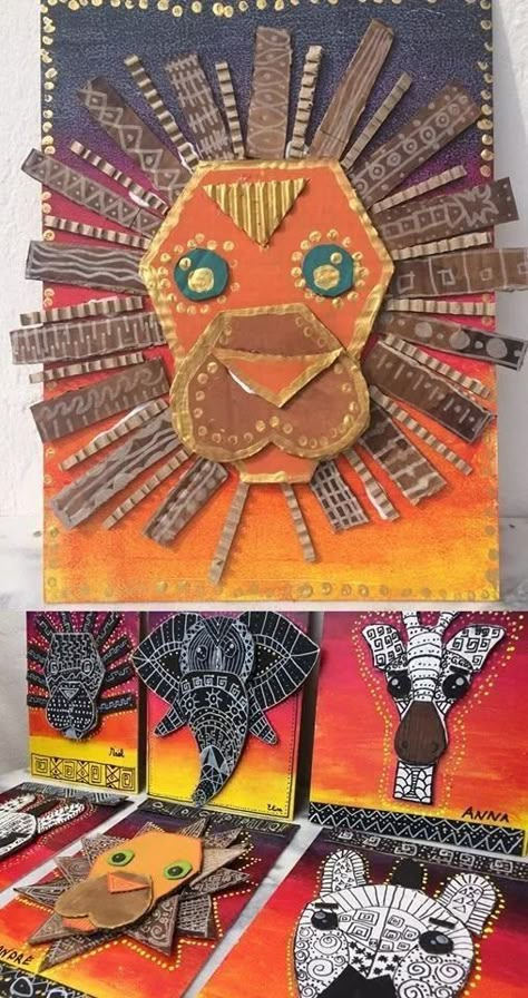 African Art For Kids, Africa Craft, African Drawings, African Art Projects, Tracing Art, Animal Art Projects, Afrique Art, African Crafts, Elementary Art Projects