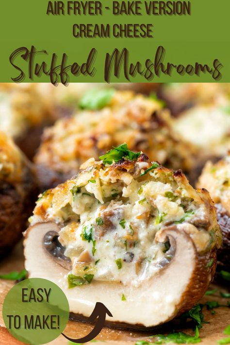 Creamy cheese stuffed mushrooms make a delicious party appetizer, snack, or companion to a nice dinner. Stuffed Mushrooms Air Fryer, Stuffed Mushrooms With Cheese, Mushrooms Air Fryer, Air Fryer Stuffed Mushrooms, Stuffed Mushrooms With Cream Cheese, Stuffed Mushroom Recipes, Keto Stuffed Mushrooms, Cream Cheese Stuffed Mushrooms, Nutritional Recipes