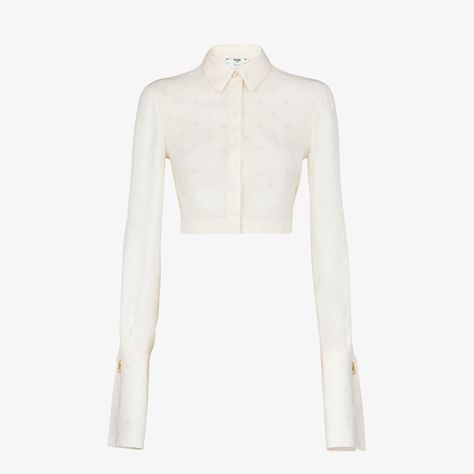 Fendi Shirt, Fendi Logo Design, Fendi Store, Cropped Shirt, Shirt Store, White Silk, Silk Crepe, Crop Shirt, White Sweatshirt