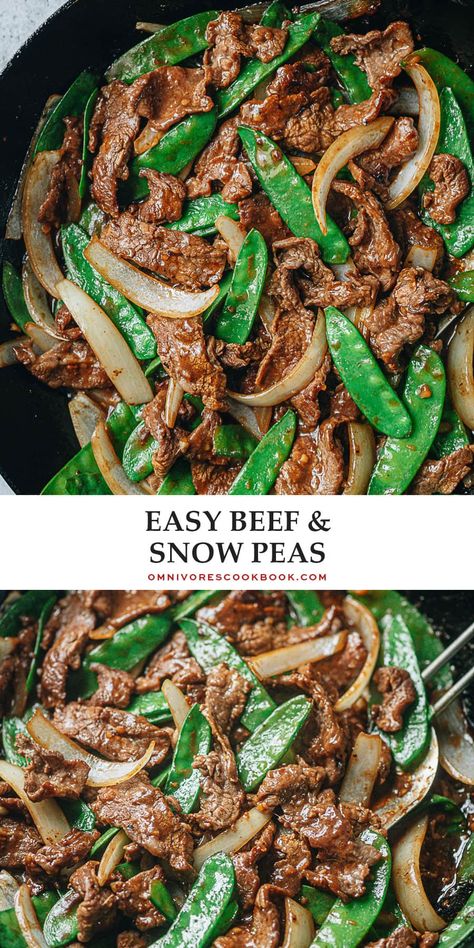 Beef with snow peas features tender juicy steak stir fried with crisp snow peas in a gingery, garlicky brown sauce. It is a satisfying and nutritious dish that takes less than 30 minutes to make - perfect for a weekday dinner. {Gluten-Free Adaptable} Beef And Snow Peas, Beef With Snow Peas, Asian Beef, Weekday Dinner, Chinese Cooking Recipes, Takeout Food, Brown Sauce, Pea Recipes, Snow Peas