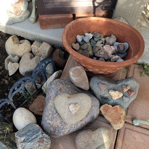 A few from my heart rock collection. Heart Rocks <3 Heart Rock Collection Display, Rock Collection Display, Heart Rocks, Heart Shaped Rocks, Heart In Nature, Collection Display, Sticks And Stones, After Life, Rock Collection