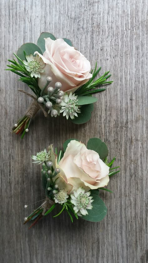 Blush buttonholes Blush Rose Buttonhole, Buttonholes Wedding, Corsage Diy, Heather Martin, Wearable Flowers, Rose Buttonhole, Vintage Rose Wedding, Lapel Flowers, Pink Boutonniere