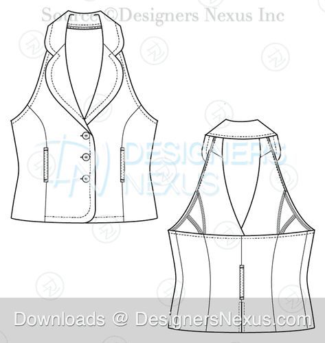 Vest Template Free Pattern, Womens Vest Pattern Sewing, Diy Vest Pattern Woman Sewing, Vest Flat Drawing, Vest Sketch, Fitted Vest Pattern, Women’s Vest Pattern, Vest Flat Sketch, Vest Sewing Pattern Free