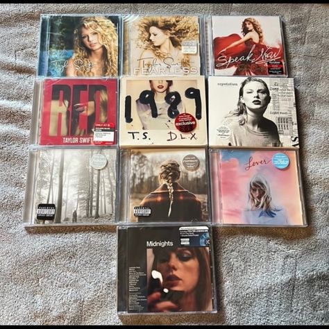 All Ten Of Taylor Swift’s Studio Albums (No Taylor’s Versions) In Their Original Sealed Packaging! Includes The Deluxe Editions For The Albums That Had Them (Speak Now, Red, 1989, Midnights The Late Night Edition). All Brand New, No Cracks In Any Of The Cases. Super Rare To Find Them All Ready To Be Shipped Together! This Is The Ultimate Gift For A New Swiftie Collector. The Midnights Cd Is The Version That Was Sold Only At Certain Eras Tour Dates And Is The Only Version With You’re Losing Me, K Taylor Swift Christmas Gifts, Taylor Swift Cd Collection, Eras Tour Dates, Taylor Swift Cd, 15 Taylor Swift, Snow On The Beach, Taylor Swift Birthday Party Ideas, Xmas Music, Taylor Swift Christmas