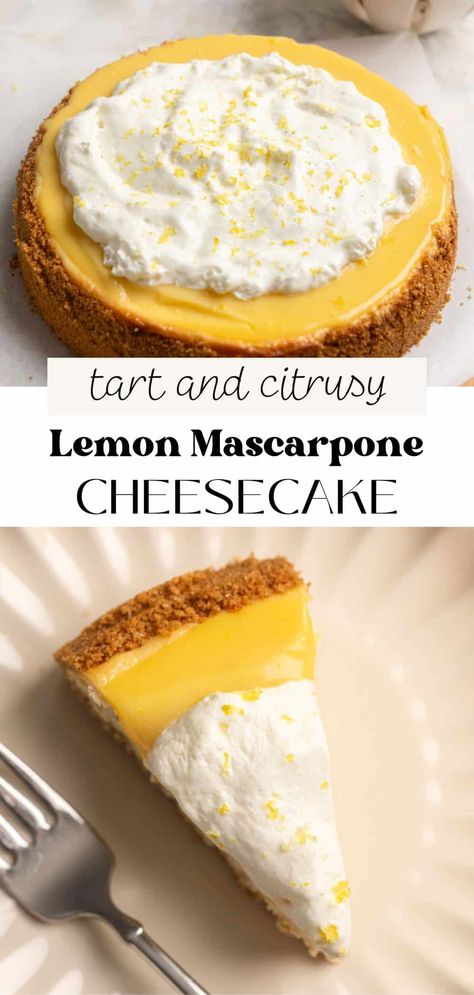 Baked Lemon Mascarpone Cheesecake Graham Cracker Crust Cheesecake, Lemon Poppy Seed Cookies, Traditional Cheesecake, Lemon Bar Cookies, Mascarpone Cheesecake, Homemade Graham Cracker, Lemon Mascarpone, Homemade Graham Cracker Crust, Homemade Graham Crackers