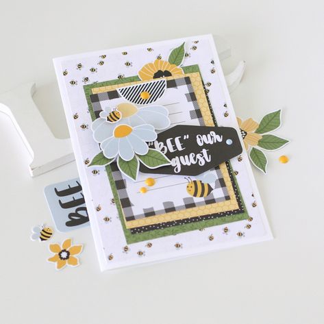 Echo Park Bee Happy Cards, Echo Park Bee Happy, Park Ideas, Echo Park Paper, Card Layouts, Bee Cards, Happy Cards, Paper Ideas, Cricut Cards