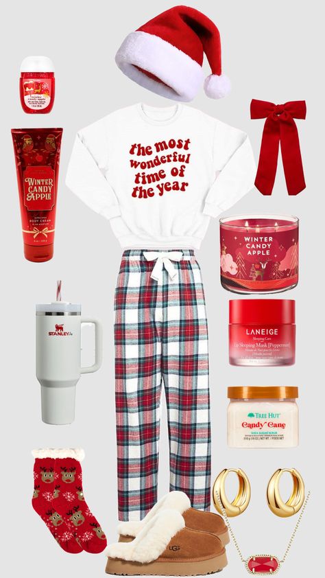 Christmas Pajamas🎄🎅!!! Cute Pajamas Christmas, Teen Christmas Pajamas, Cute Christmas Pajamas For Teens, Christmas Pj Pants Outfit, Preppy Christmas Pjs, Preppy Christmas Pajamas, Aesthetic Christmas Pajamas, Christmas Pj Ideas, Pj Christmas Party