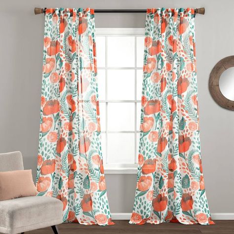 Set Of 2 (84"x52") Poppy Garden Sheer Window Curtain Panels - Lush Décor : Target Poppy Garden, Tab Curtains, Thriving Garden, Lush Decor, Garden Windows, Rod Pocket Curtain Panels, Rod Pocket Curtains, White Paneling, Curtain Sets