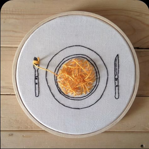 Clever Embroidery, Spaghetti Plate, Embroidery Hoop Ideas, Food Embroidery, Sulaman Pita, Sewing Embroidery Designs, Hand Embroidery Art, 자수 디자인, Modern Embroidery