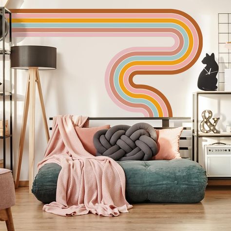 PRICES MAY VARY. 🌈HIGH QUALITY MATERIAL: Large rainbow line wall stickers are made of high quality vinyl material, waterproof, non-toxic, odorless, easy to stick, easy to tear, won't leave any sticky residue or traces, which can provide your family with long-lasting use time and healthy visual enjoyment. Package includes 9 sheets, each sheet size: 12 x 36inches. 🌈UNIQUE DESIGN: Rainbow line wall sticker is carefully designed in a bohemian style with bright colors to show the gradient colors of Rainbow Apartment Decor, Peel And Stick Wall Art, Vinyl Wall Bedroom, Corner Wall Decal, Wall Mural Home, Wall Stickers Aesthetic, Colorful Mural Wall, Fun Wall Painting Ideas, Mural Wall Art Rainbow