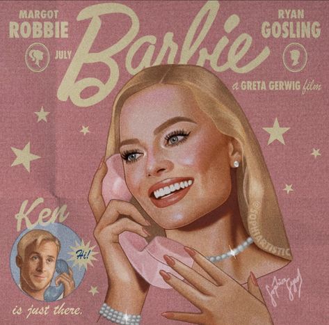 Barbie Movie Poster, Margot Robbie And Ryan Gosling, Vintage Magazine Covers, Barbie Day, Barbie Poster, Pink Pages, Barbie Drawing, Day Illustration, Vintage Quotes