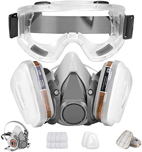 Amazon.com: Respirator Mask,Half Facepiece Gas Mask with Safety Glasses Reusable Professional Breathing Protection Against Dust,Chemicals,Pesticide and Organic Vapors, Perfect for Painters and DIY Project : Tools & Home Improvement Safety Mask, Glasses Strap, Safety Glasses, Dust Mask, Gas Mask, Work Safety, Silica Gel, Personal Protective Equipment, Silicone Material