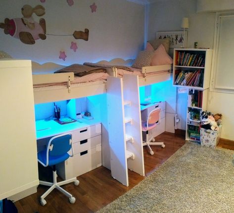 Hackers Help: Help me turn this built-in bed into reality - IKEA Hackers Loft Bed Ideas For 2 People, Bunk Bed With Study Table For 2 Kids, Loft Bed For 2 People, Loft Bed With Study Table, Side By Side Loft Beds, Kritter Ikea Bed, Study Table For 2 Kids, Kids Loft Bed Ideas Boys, Beds For 2 Kids