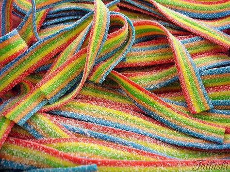 #candy #colours #yummy #food Airhead Extremes, Cedar Point Roller Coasters, Halloween Lollies, Candy Buffet Bar, Unicorn Party Food, Sour Belts, Hamper Gift Basket, Rainbow Belts, Candy Party Favors