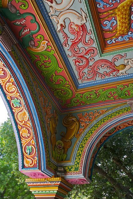 Colorful India.Thanjavur, India. via jiminius  on Flickr Indian Aesthetic Colorful, India Colour Palette, India Decoration, Decorated Ceiling, India Aesthetic, Indian Colors, India Pattern, Amazing India, Indian Colours