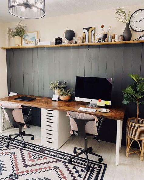 45+ Real Shared Home Office Setups (Both Smart and Stylish) Shared Home Offices, Shared Home Office Ideas, Office For 2, Shared Home Office, Office For Two, Home Office Layout, Shared Office, Desk In Living Room, Office Layout