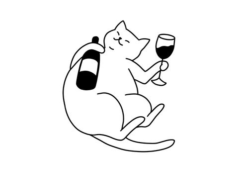 Cat Drinking Wine, Tattoo Cat, Drinking Wine, Cat Drinking, Wine, Glass, White, Black