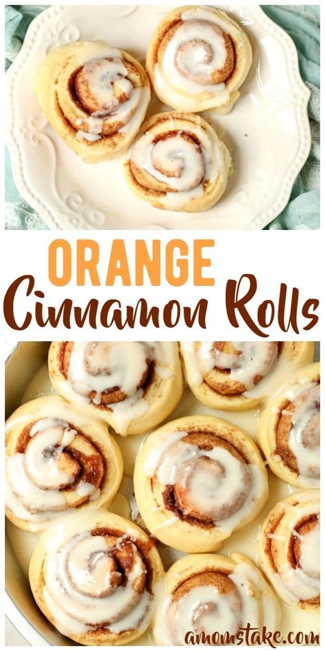 Sweet orange creme cinnamon rolls! Adding orange juice to the dough and icing makes these cinnamon rolls sweet and a great change of pace. Perfect breakfast or brunch for a special occasion. Cinnamon Rolls Homemade Flavors, Spring Cinnamon Rolls, Orange Cinnamon Rolls Homemade, Cinnamon Rolls Ideas, Flavored Cinnamon Rolls, Orange Cinnamon Rolls, Orange Sweet Rolls, Sicilian Food, Sweet Roll Recipe