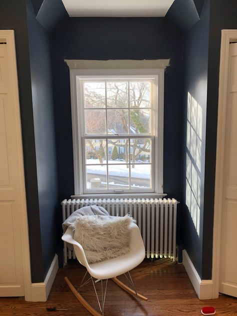 Benjamin Moore's Hale Navy Paint Color Review Hale Navy Hallway, Hale Navy Bedroom, Hale Navy Paint, Benjamin Moore Paint Colors Blue, Navy Paint Color, Paint Colors Blue, Benjamin Moore Hale Navy, Navy Paint Colors, Navy Blue Paint Colors