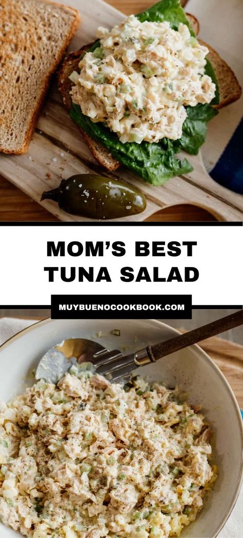 Mom’s Best Tuna Salad in a bowl. Tuna Salad With Egg, Filling Sandwiches, Pickles Eggs, Recipes With Mustard, Salad With Egg, Mixed Green Salad, Classic Tuna Salad, Best Tuna Salad, Recetas Salvadorenas