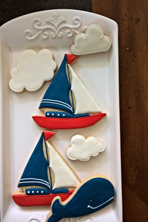 Sailboat Cookies, Poppy Seed Cookies, Boy Shower Themes, Beach Cookies, Cupcakes For Boys, Baby Boy Shower Favors, Summer Cookies, Sugar Cookie Designs, Cookie Favors