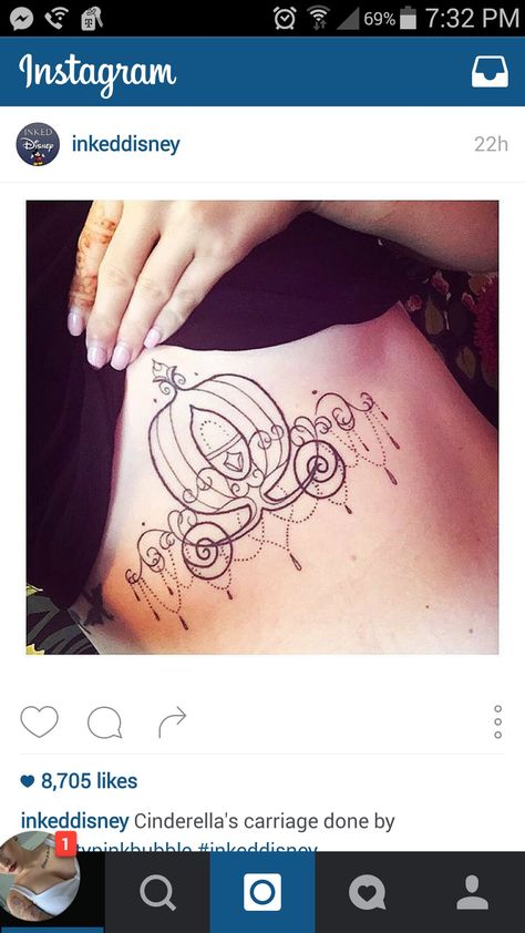 Cinderella Carriage Tattoo, Disney Tattoos Cinderella, Carriage Tattoo, Cinderella Tattoo, Cute Disney Tattoos, Back Of Arm Tattoo, Cinderella Carriage, Intricate Tattoo, Harry Potter Tattoos