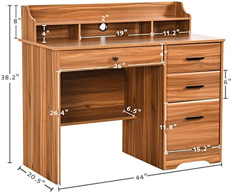 Amazon.com: Computer Desk with Drawers and Hutch, Farmhouse Home Office Desk Writing Table Wood Executive Desk Student Desk with File Drawer for Small Space, Bedroom (Rustic Oak) : Home & Kitchen White Desk With Hutch, White Desk With Drawers, Rustic Computer Desk, Wooden Study Table, Computer Table Design, Oak Wood Desk, Computer Desk With Drawers, Farmhouse Gray, Desk With File Drawer