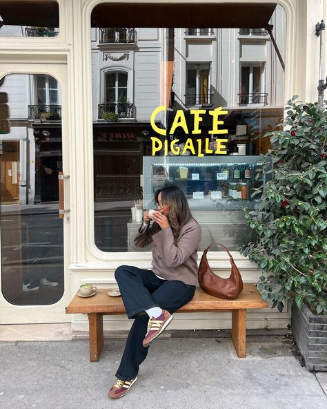 See you at cafe pigalle 🍵 last photo is giving me 👵🏼 vibes . . . . #pariscafe #parisstyle #coffeedate #brownoutfit #sl72 #adidasoriginals #streetstyled #outfitdiary #dailyootd #discoverunder100k #pinterestgirl Brown Trainers Outfit, Brown Adidas Outfit, Sl 72 Adidas Outfit, Adidas Sl 72 Woman Outfit, Brown Shoes Outfit, Me Vibes, Adidas Samba Women, Samba Outfit Ideas, Samba White