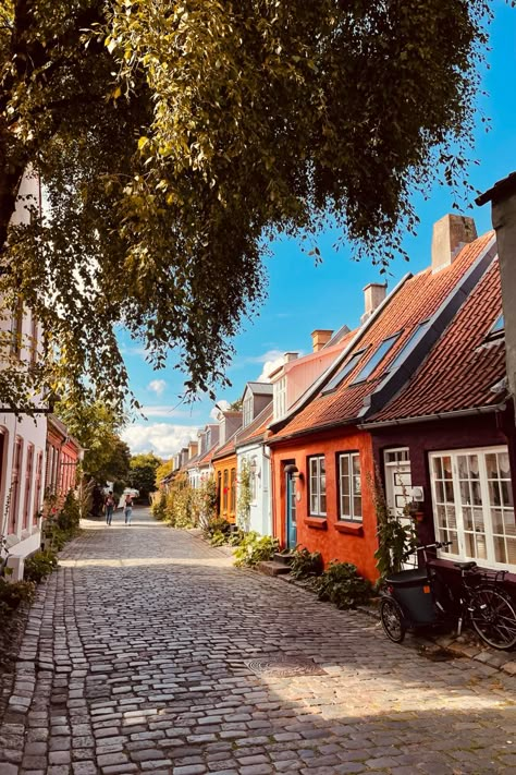 Aarhus Aesthetic, Autumn In Denmark, Danmark Aesthetic, Sweden In November, Cobblestone Houses, Denmark Itinerary, Denmark Buildings, Sweden Village, Denmark Aarhus