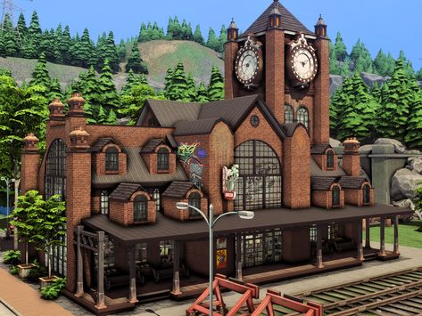 Sims 4 Rotational Gameplay, Sims 4 Coffee Shop, Modern Train Station, Minecraft Train Station, Minecraft Train, Train Station Building, Minecraft Shop, Sims4 Houses, Ts4 Builds