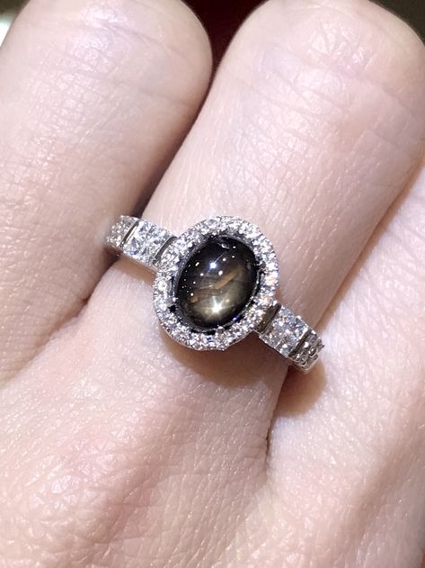 Black star sapphire and diamond ring Black Star Sapphire Engagement Ring, Star Sapphire Engagement Ring, Shifting Closet, Black Star Sapphire, Star Sapphire Ring, Aesthetic Jewelry, Sapphire And Diamond Ring, Star Sapphire, Sapphire Engagement Ring