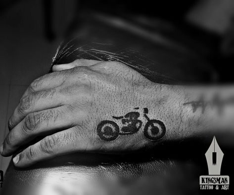 Royal Enfield Tattoo For Men, Bike Tattoos For Men, Royal Enfield Tattoo, Types Of Tattoos, Surat City, Tattoos Sketches, Bike Tattoo, Mountain Tattoo Simple, Gold Pendants For Men