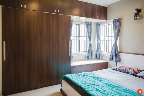 Wardrobe, loft, window seater Asian Bedroom, Beautiful Bed Designs, Window Seat Design, Indian Bedroom Decor, Asian Interior, Modern Bedroom Interior, Wardrobe Design Bedroom, Bedroom Decor Design, Small Room Design