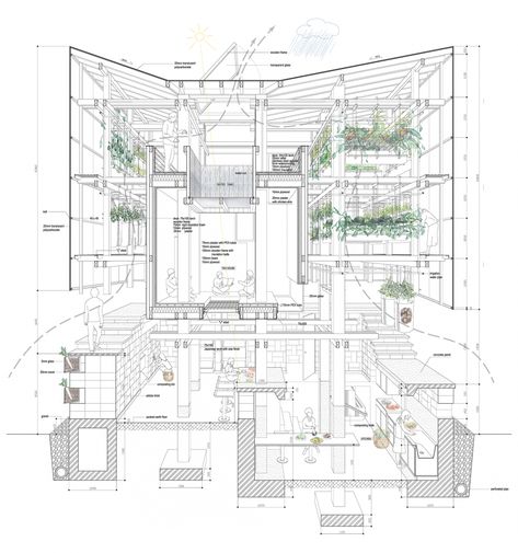 Nest We Grow  / College of Environmental Design UC Berkeley  + Kengo Kuma & Associates Nest We Grow, Sectional Perspective, Perspective Architecture, Sustainable Projects, Section Drawing, Projects Design, Architectural Competition, Uc Berkeley, Kengo Kuma