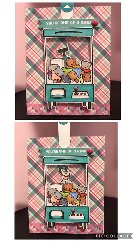 This features Lawn Fawn You’re Claw-Some stamp and die set and the Lets Toast Pull Tab die. Claw Machine Papercraft, Paper Pull Tab, Diy Interactive Cards, Grab Machine, Interactive Card, Clay Crafts For Kids, Pop Up Art, Lawn Fawn Stamps, Lawn Fawn Cards