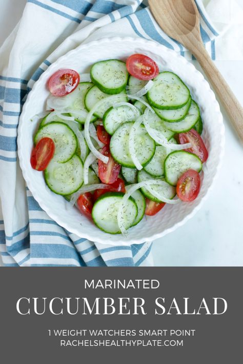 Marinated Cucumber Salad - Rachel's Healthy Plate Cold Food Ideas, Weight Watchers Salad, Salad Recipes Healthy Lunch, Onions And Tomatoes, Marinated Cucumbers, Cook Quinoa, Salad Recipes Healthy Easy, Healthy Plate, Summer Side Dish