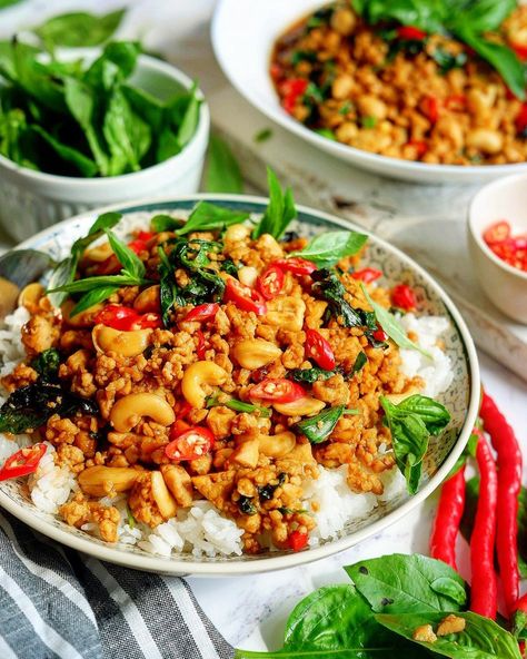 How To Make Thai Tofu Basil. Chopped Chilies And Basil Leaves Tofu In Soup, Thai Basil Tofu, Basil Tofu, Thai Tofu, Thai Chilli, Egg Tofu, Teriyaki Tofu, Tofu Stir Fry, Vegan Fish