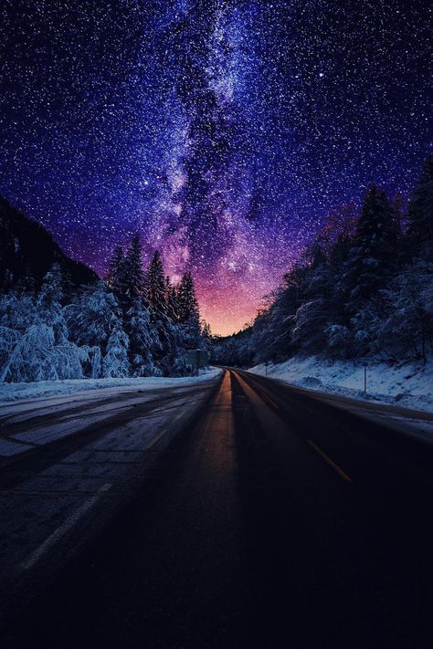 My dreams — banshy: Telemark by Sondre Eriksen The Night Sky, Night Sky, The Road, Trees, Road, Stars