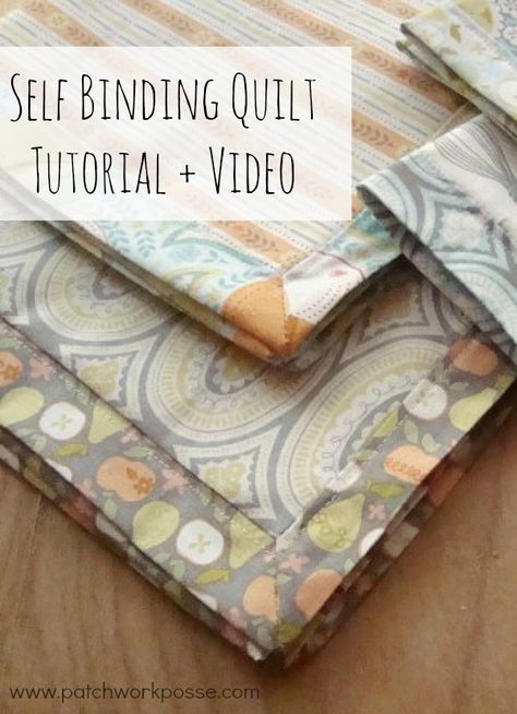 Self Binding Quilt Tutorial - plus video! Self Binding Quilt Tutorial, Self Binding Quilt, Self Binding Baby Blanket, Sew Can She, Quilt Tutorial Video, Machine Binding A Quilt, Binding Quilt, Quilting Binding, Quilt Binding Tutorial