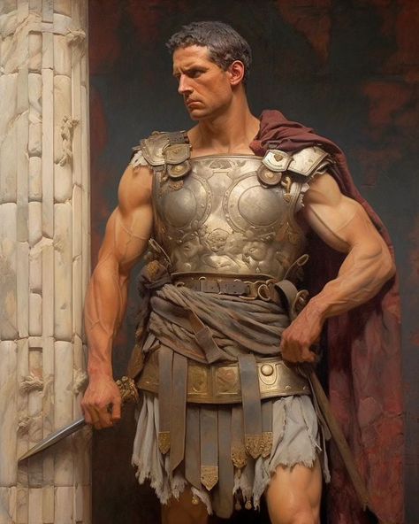 Gladiator in Armor Roman Man, Roman Armor, Roman Warriors, Ancient Armor, Greek Warrior, Greek Mythology Art, Roman Soldiers, Roman Art, Mythology Art