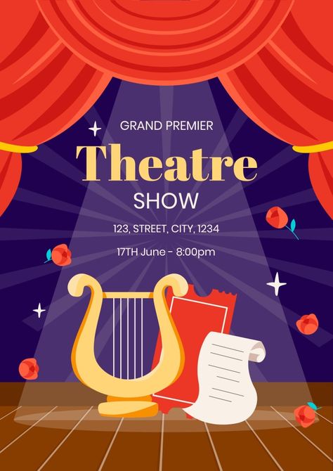 Theatre Design Poster, Play Posters Theatres, Drama Poster Design, Theater Poster Design, Theatre Illustration, World Theatre Day, Simple Poster Design, Theater Poster, Play Poster