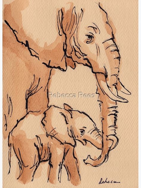 "My Mama: Baby Elephant & Mama Watercolor Painting #12" Canvas Print by tranquilwaters | Redbubble Elephant Art Drawing, Elephant Drawings, Elephant Sketch, Elephant Watercolor, Ink Wash Painting, Quill Pen, Ipad Snap, Elephant Drawing, Watercolor Elephant