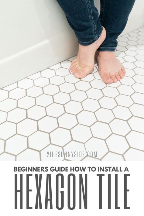 Hexagon Tile Half Bathroom, White Hexagon Tile Bathroom Floor Grey Grout, How To Install Hexagon Tile Floor, Hexagon Bathroom Floor Tile Ideas, 1 Inch Hexagon Tile Bathroom, 2 Inch Hexagon Tile Bathroom, How To Tile Bathroom Floor, Hexagon Tiles Bathroom Floor, Bathroom Hexagon Tile Wall